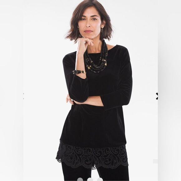 Chicos Travelers Collection Velvet Lace top - Picture 1 of 7